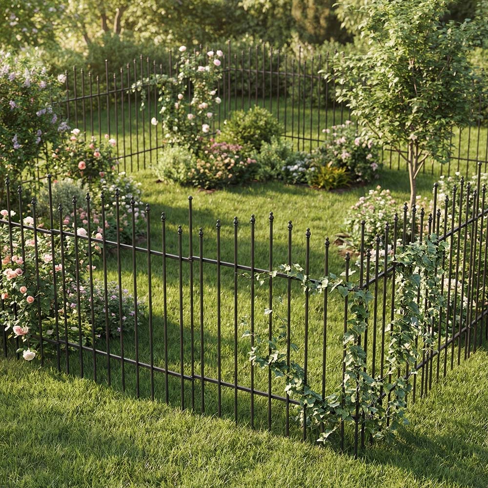 Living and Home 2.1 x 2ft 5 Panel Black Vertical Bar Metal Garden Fence Image 4