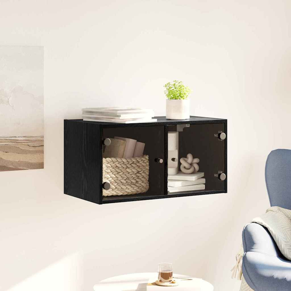 vidaXL 2 Glass Door Black Oak Wall Cabinet Image 9