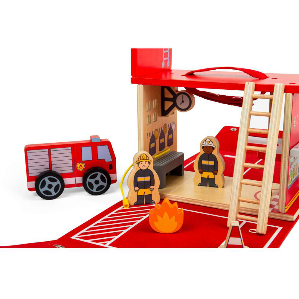 Bigjigs Toys Kids Fire Station On The Go Portable Playset 8 Piece Image 8