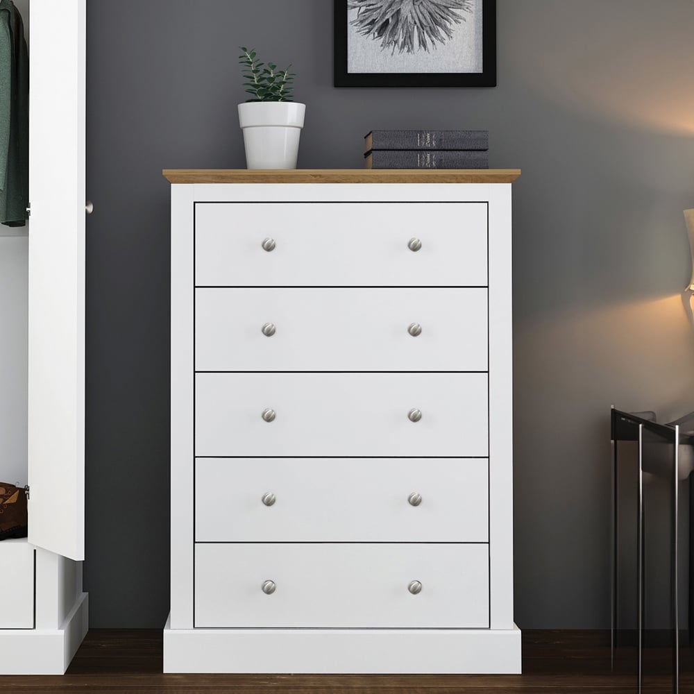 Devon 5 Drawer White Chest of Drawers Image 3