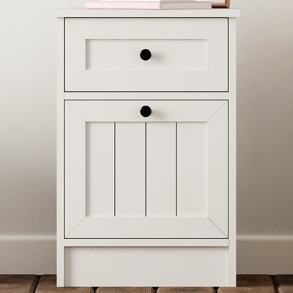 Evu VIENNA Single Door Single Drawer White Bedside Table Image 1