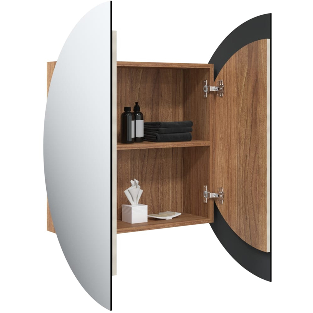 vidaXL 2 Door Oak Round LED Mirror Bathroom Cabinet Image 3