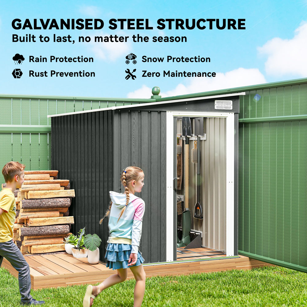 Outsunny 7 x 5ft Grey Lean To Garden Shed with Foundation Image 3