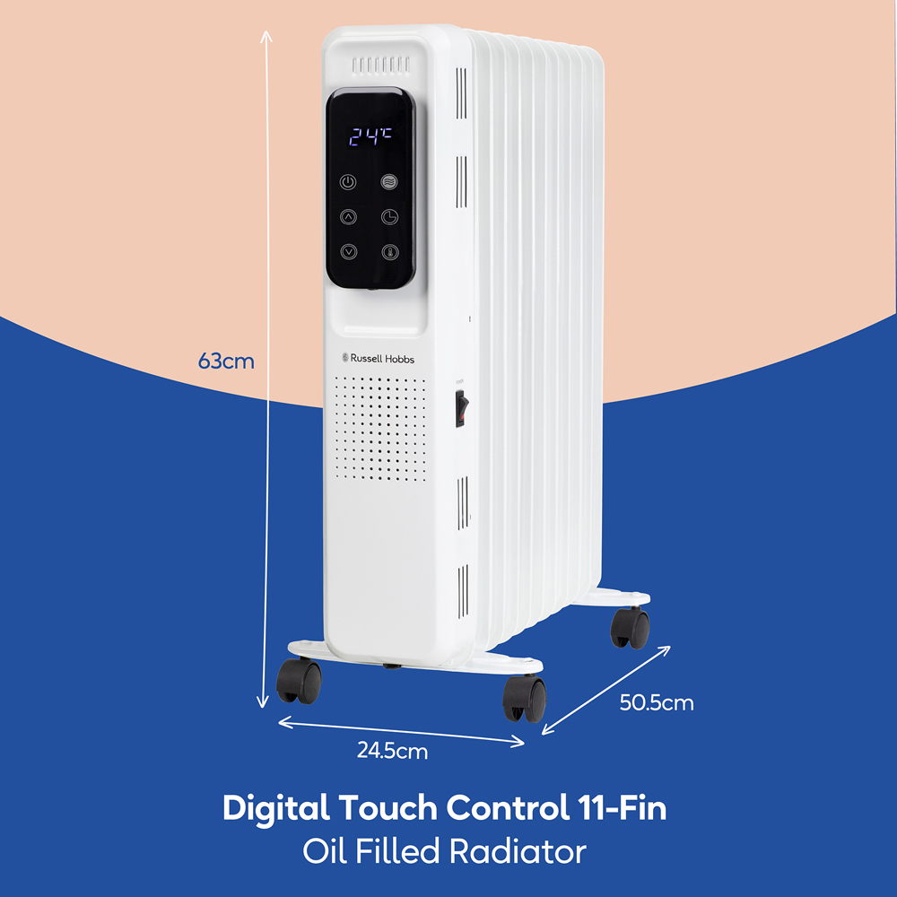 Russell Hobbs White 11-Fin Digital Touch Control Oil Filled Radiator 2500W Image 9