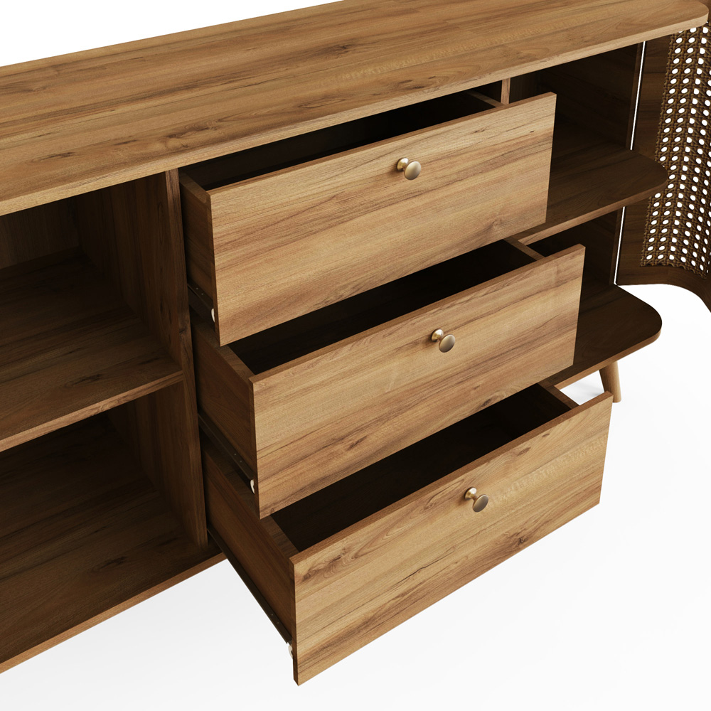 GFW Sorrel 2 Door 3 Drawer Oak Rattan Large Sideboard Image 6
