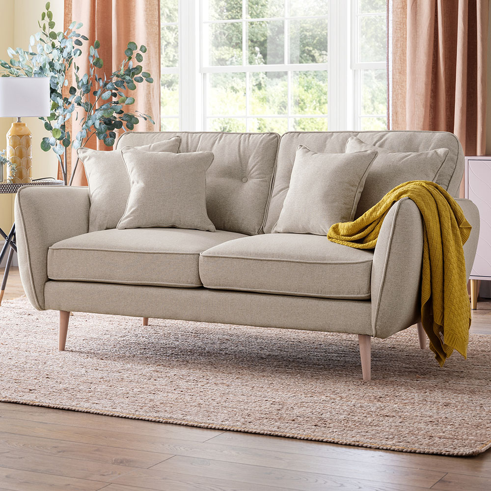 Opry Faro 2 Seater Button Back Beige Sofa Image 1