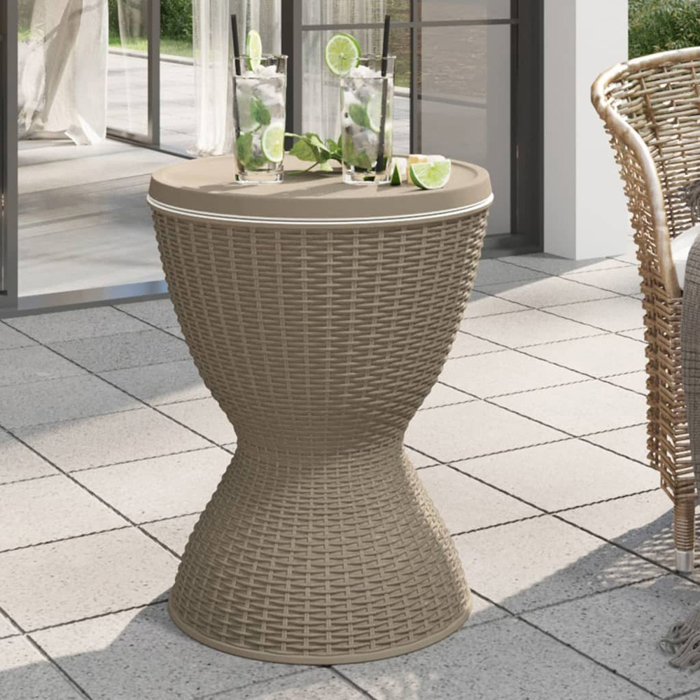 vidaXL Brown Rattan Ice Cooler Table Image 2