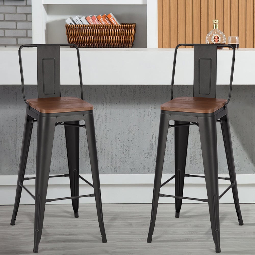 Living and Home Set of 2 Metal High Bar Stool Image 1