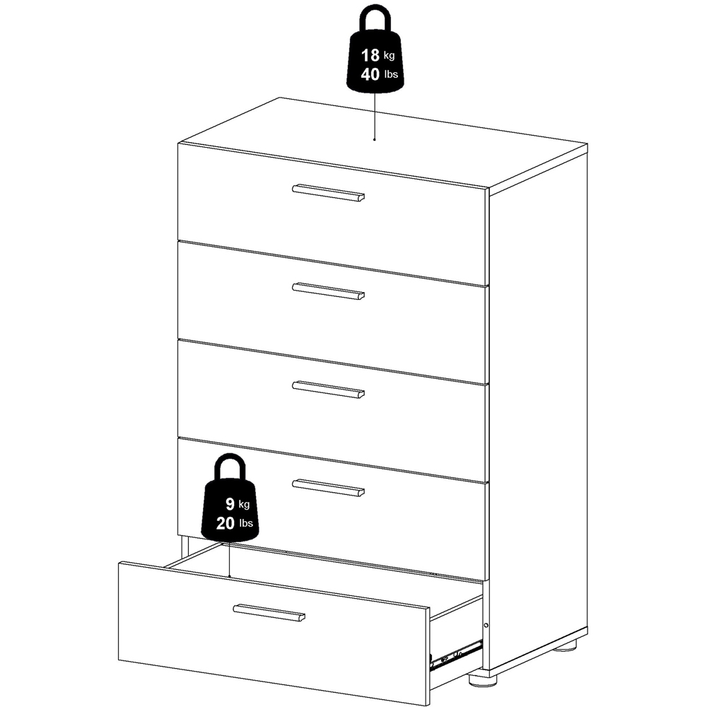 Florence 5 Drawer Oak and White High Gloss Chest of Drawers Image 7