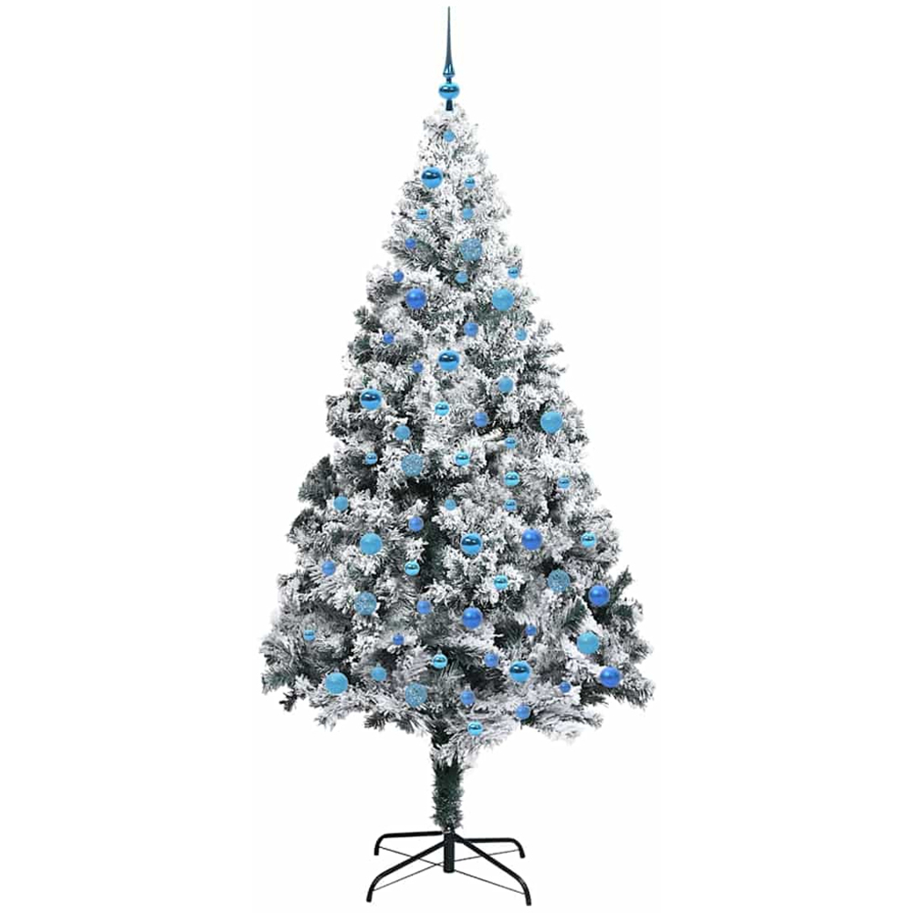 vidaXL Pre-Lit Blue Baubles White Artificial Christmas Tree 8ft Image 4