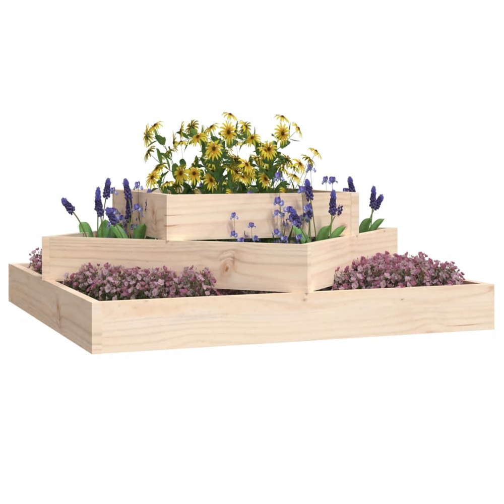 vidaXL 3-Tier Brown Solid Pine Wood Garden Planter 27 x 83 x 83cm Image 2