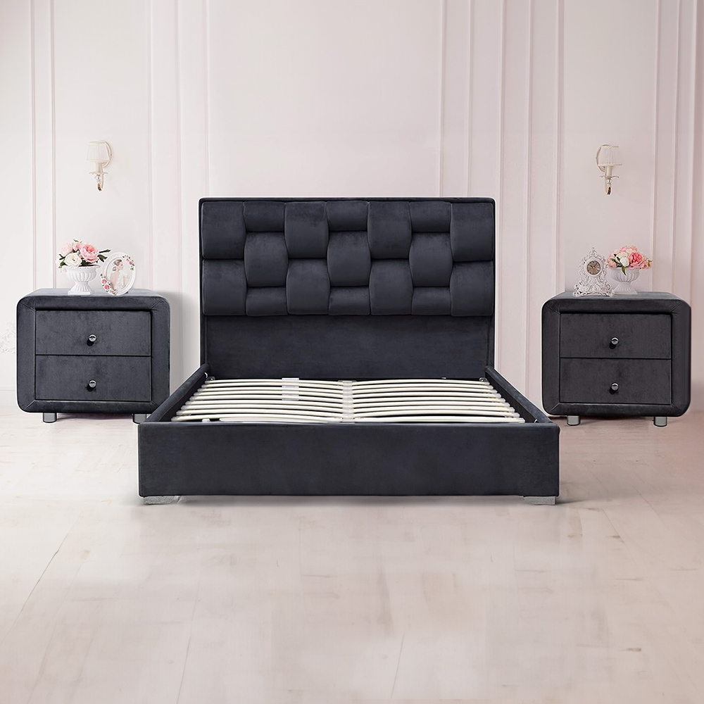 Brooklyn Grey Plush Velvet 3 Piece Bedroom Furniture Set Image 1