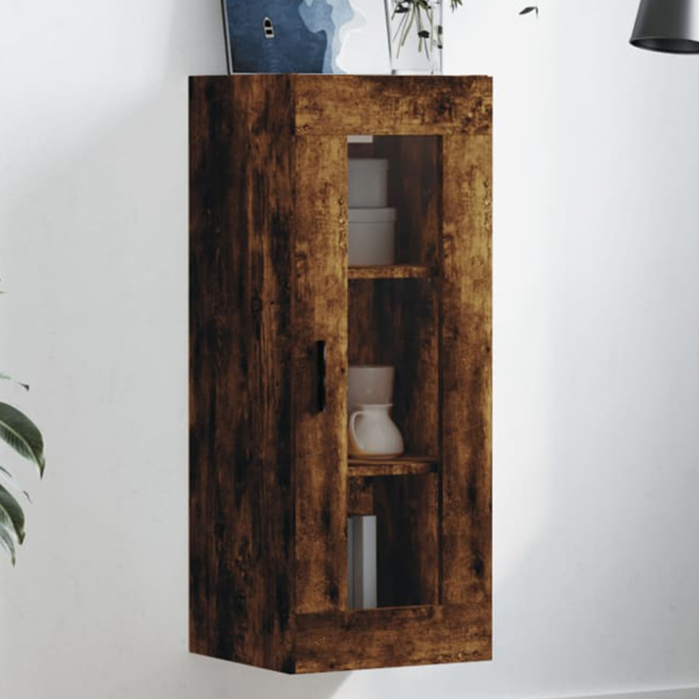 vidaXL Single Glass Door Brown Smoked Oak Wall Mounted Cabinet Image 1