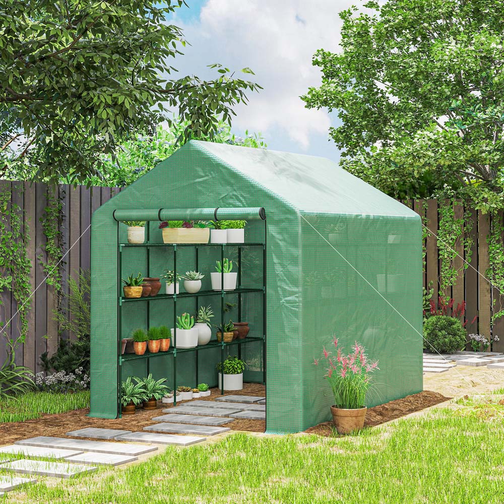 Outsunny Green 8 x 6ft Walk In Polytunnel Greenhouse Image 2