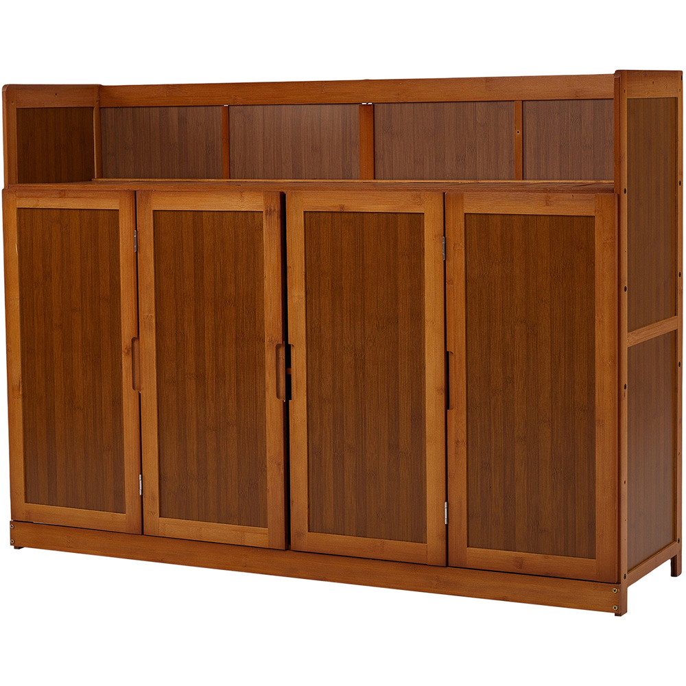 Living and Home 4 Door Dark Brown Bamboo Shoe Cabinet Image 2