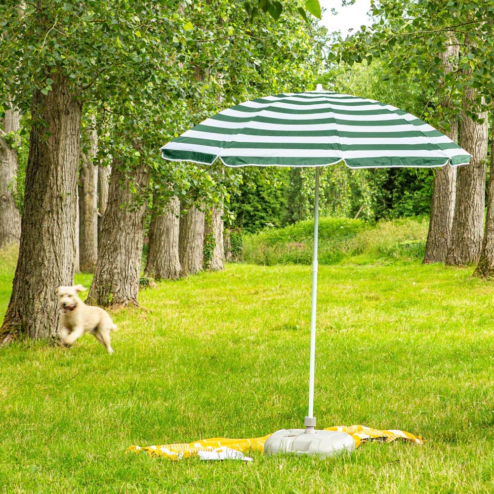 Harbour Housewares Green Stripe Metal Beach Parasol with White Fillable Base 1.8m Image 3