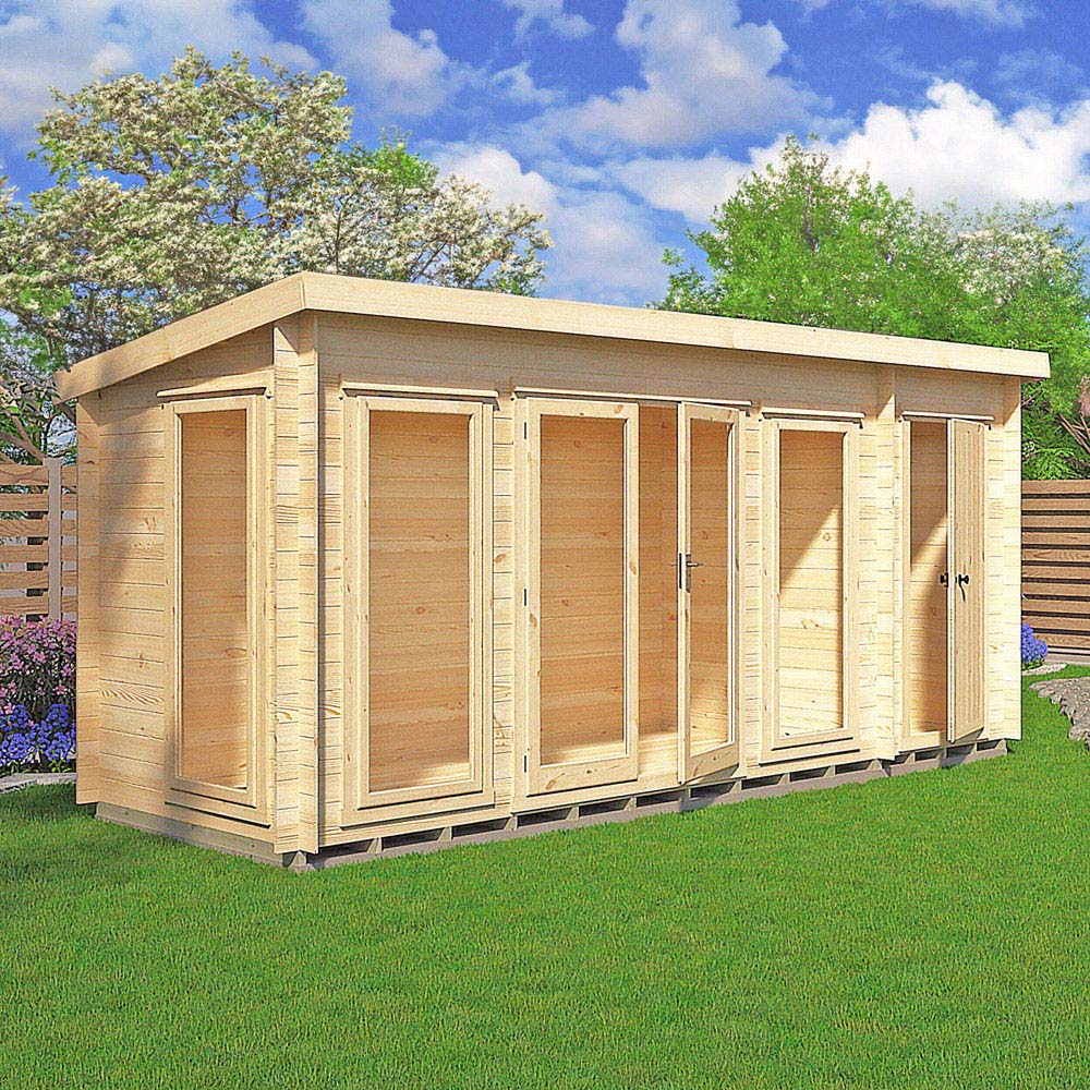 Shire Walsoken 6 x 17ft Dual-Purpose Pent Garden Log Cabin with Integral Storage Image 2