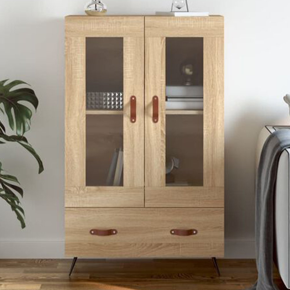 vidaXL 2 Glass Door Single Drawer Sonoma Oak Highboard Image 1