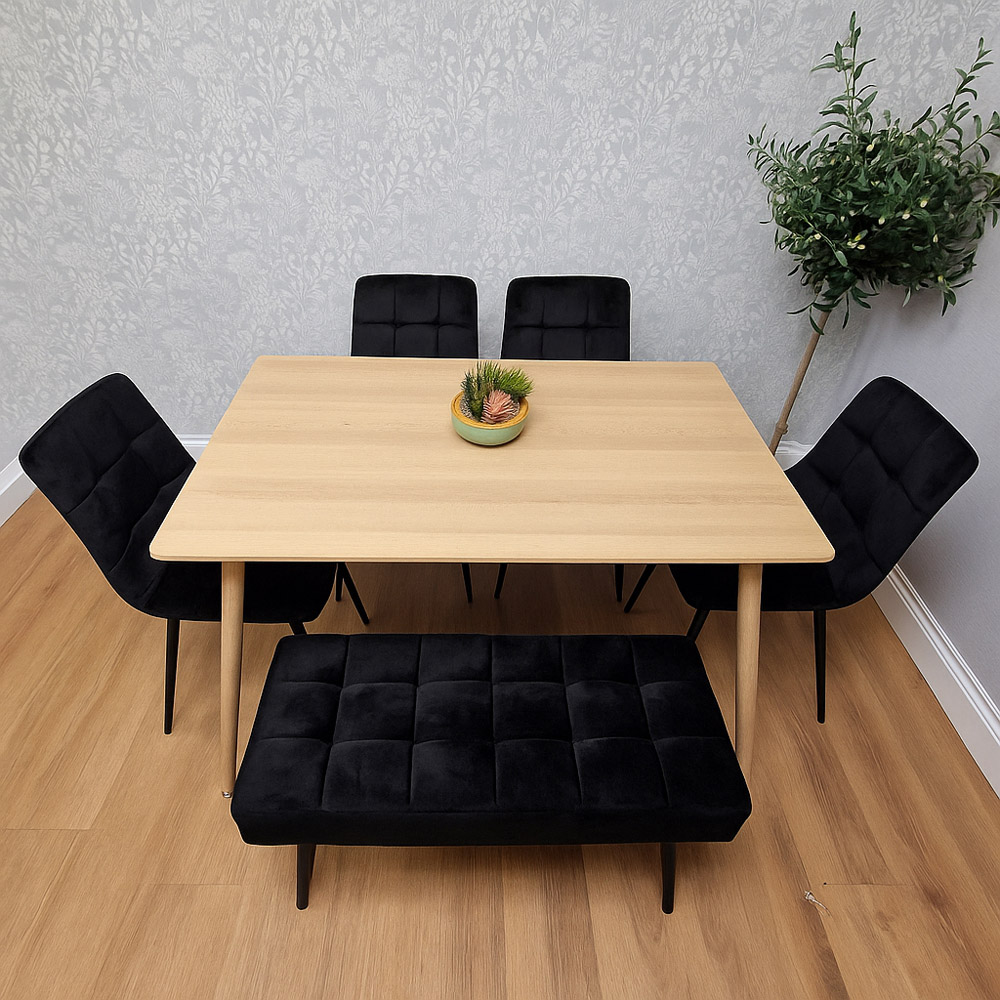 Kosy Koala 4 Seater Velvet Wooden Rectangular Dining Set with Bench Black Image 4