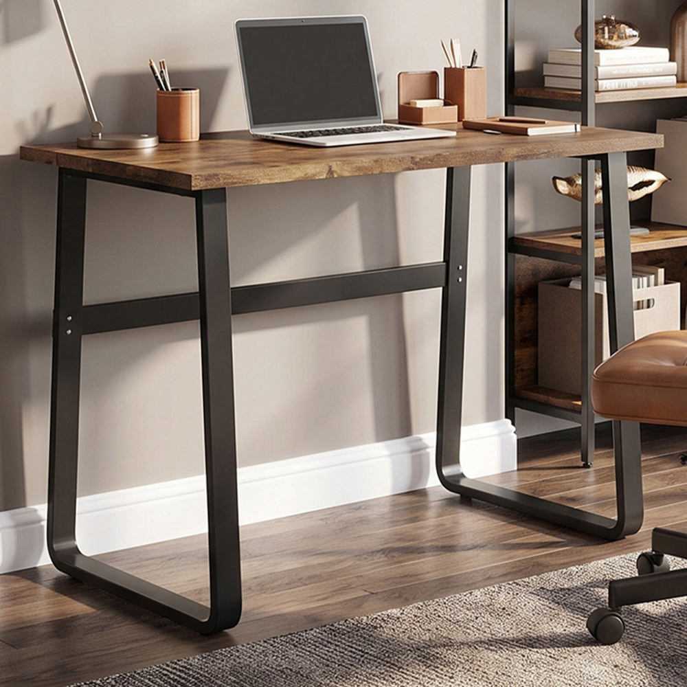 HOMCOM Industrial-Style Writing Desk Rustic Brown and Black Image 1
