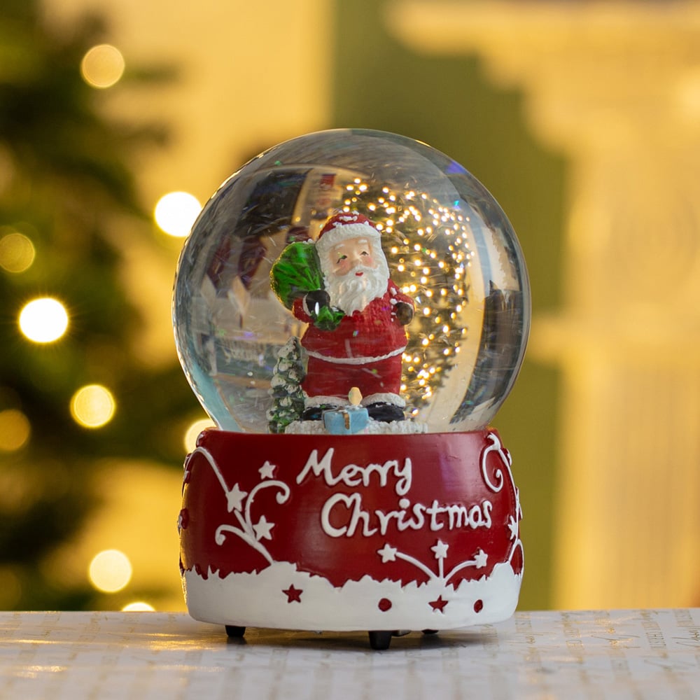 The Christmas Workshop Red and White Musical Santa Snow Globe Decoration Image 2