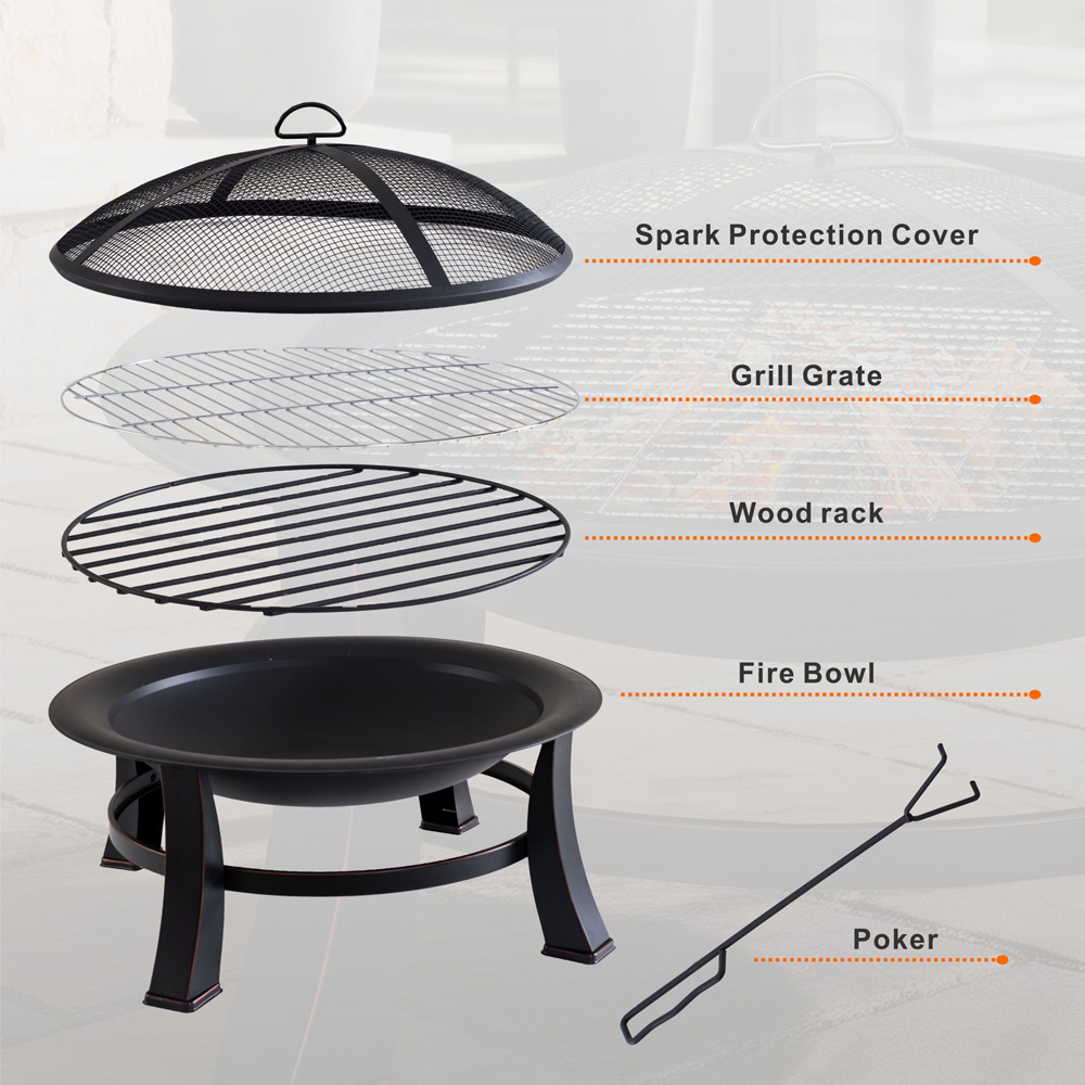 Direct Wicker Black Round Fire Pit Bowl with Full Accessory Kit 83cm Image 6