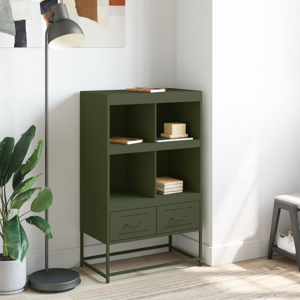 vidaXL 2 Drawer 4 Shelf Green Cold-Rolled Steel Highboard Image 9
