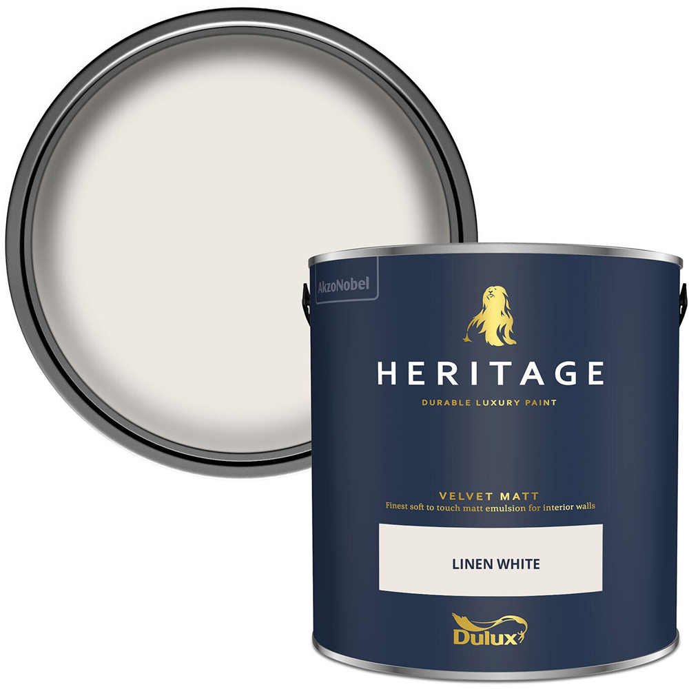 Dulux Heritage Walls and Ceilings Linen White Velvet Matt Emulsion Paint 2.5L Image 1