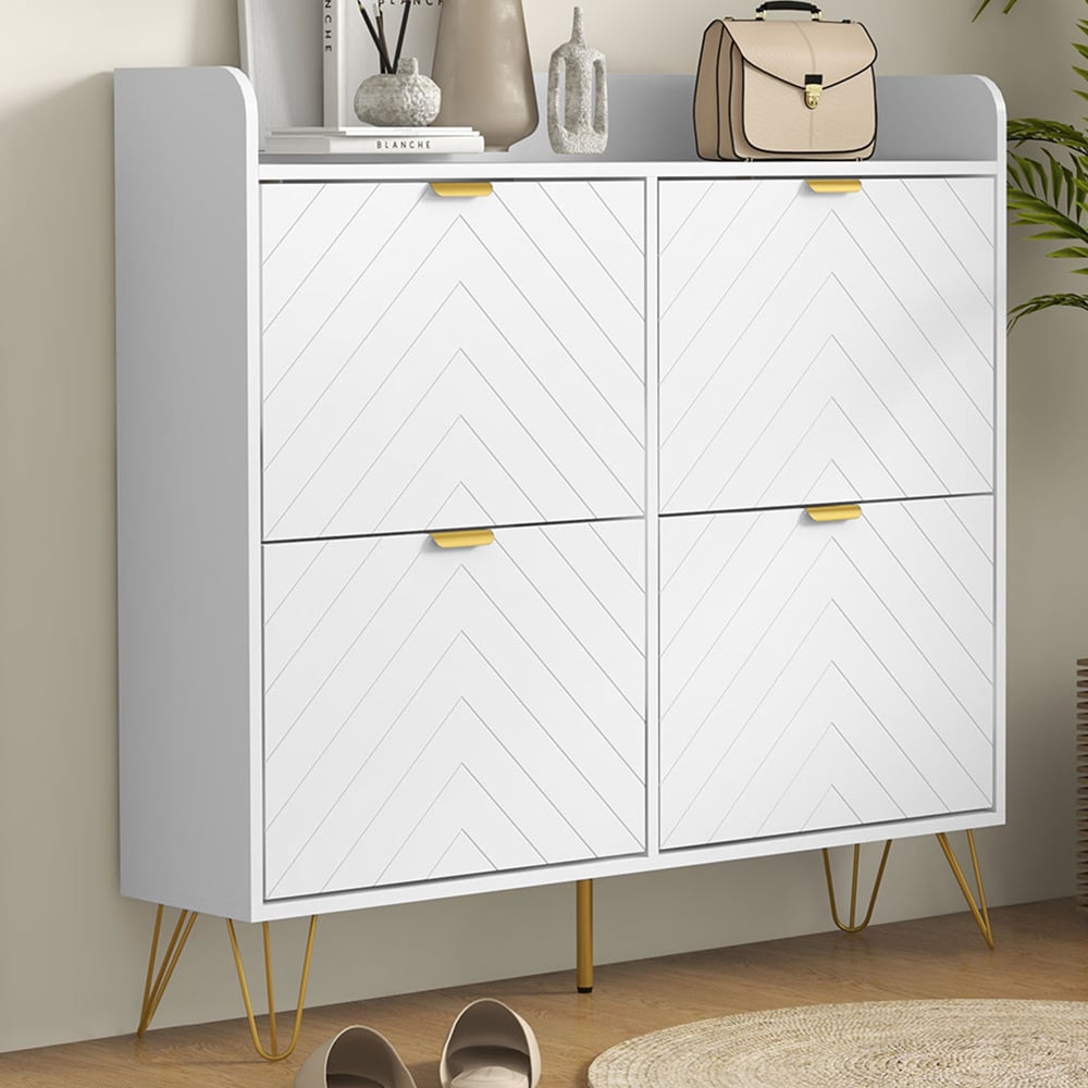 Portland 4 Drawer White Narrow Shoe Cabinet Image 1