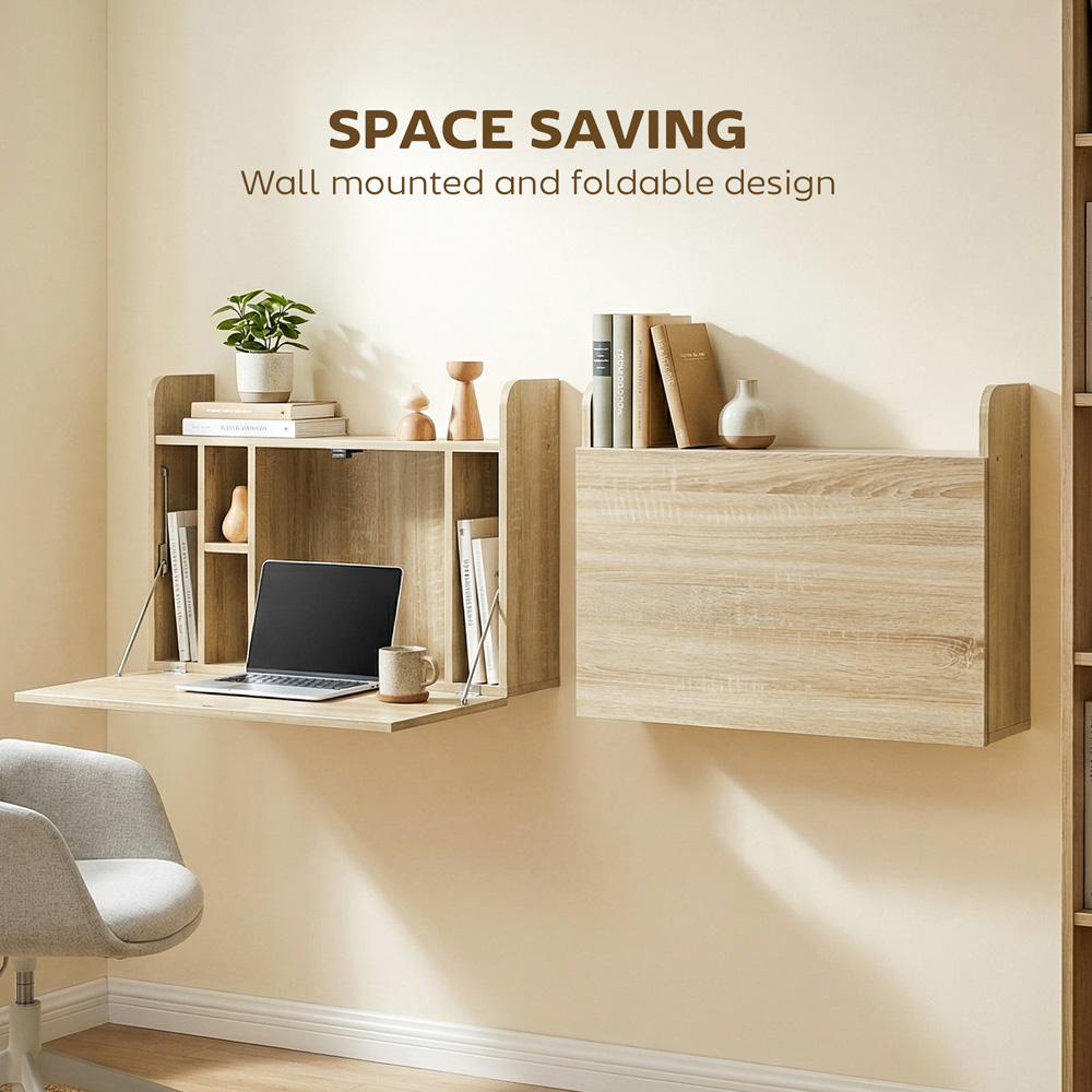 Portland Single Shelf Oak Wall Mounted Table with Hidden Storage Compartments Image 7