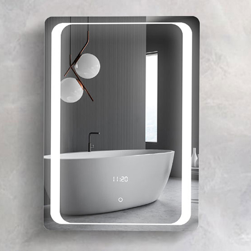 Living and Home White LED Mirror Bathroom Cabinet with Electronic Clock Image 1