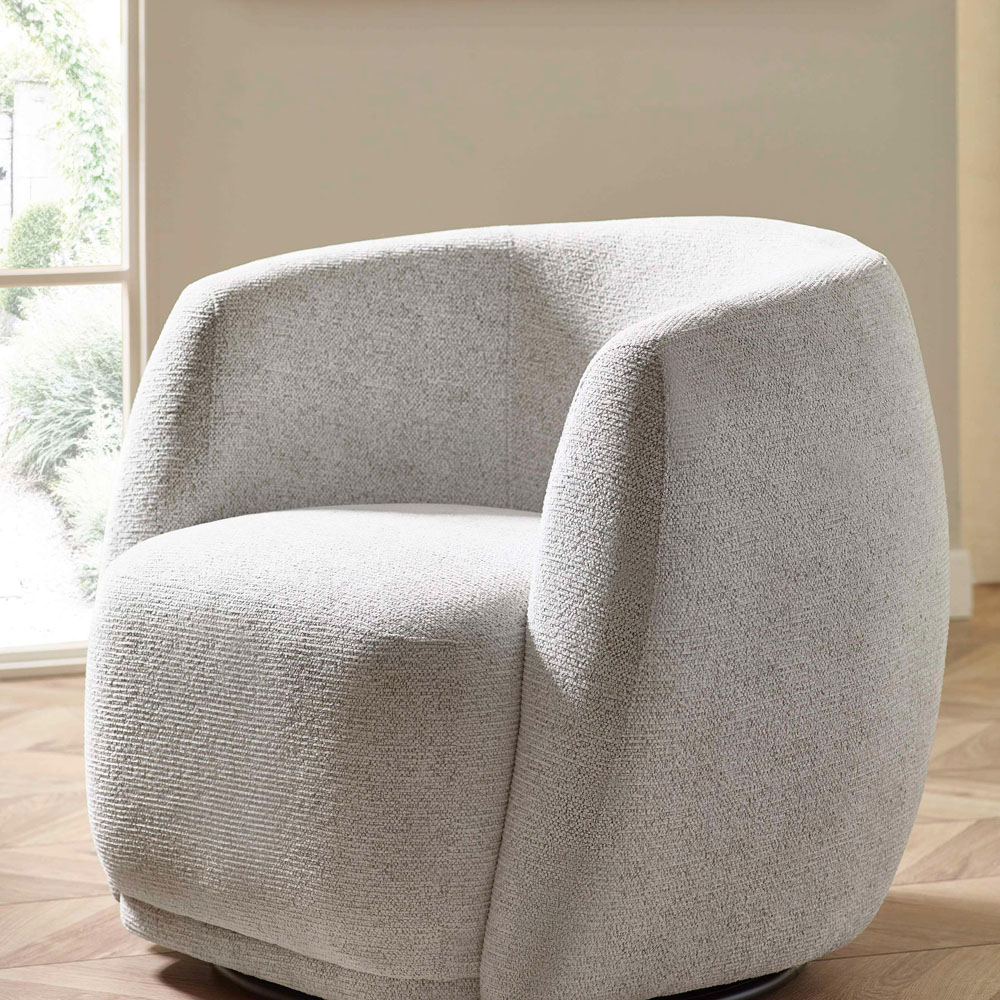 Julian Bowen Bowline Cream Chenille Barrel Design Upholstered Swivel Accent Chair Image 7