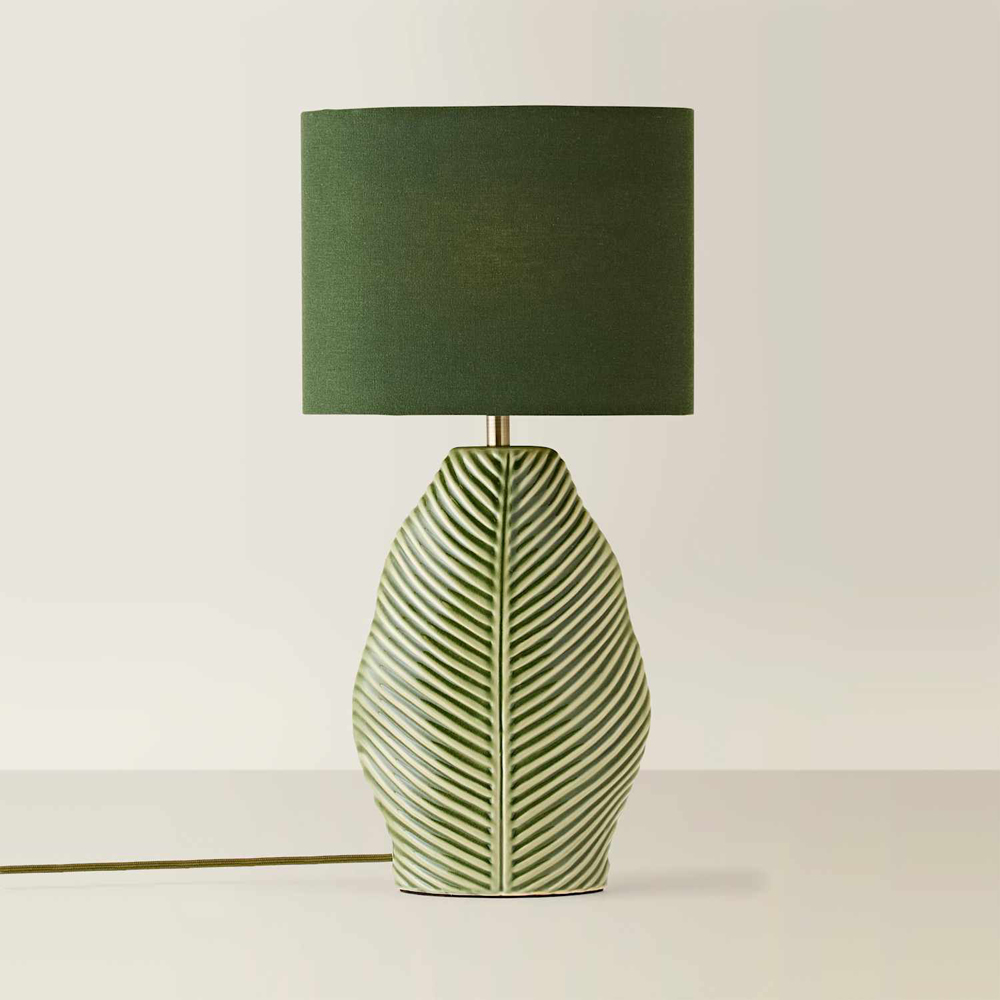 ValueLights Paloma Green Leaf Embossed Ceramic LED Table Lamp with Bulb Image 4