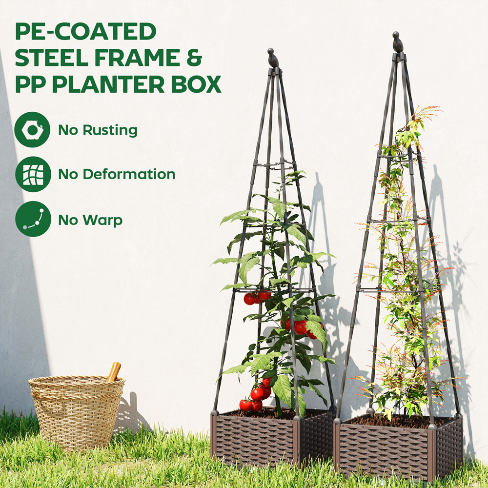 Outsunny Black Plastic Self Watering Raised Planter with Trellis and Drainage Holes 175 x 40 x 40cm Image 5