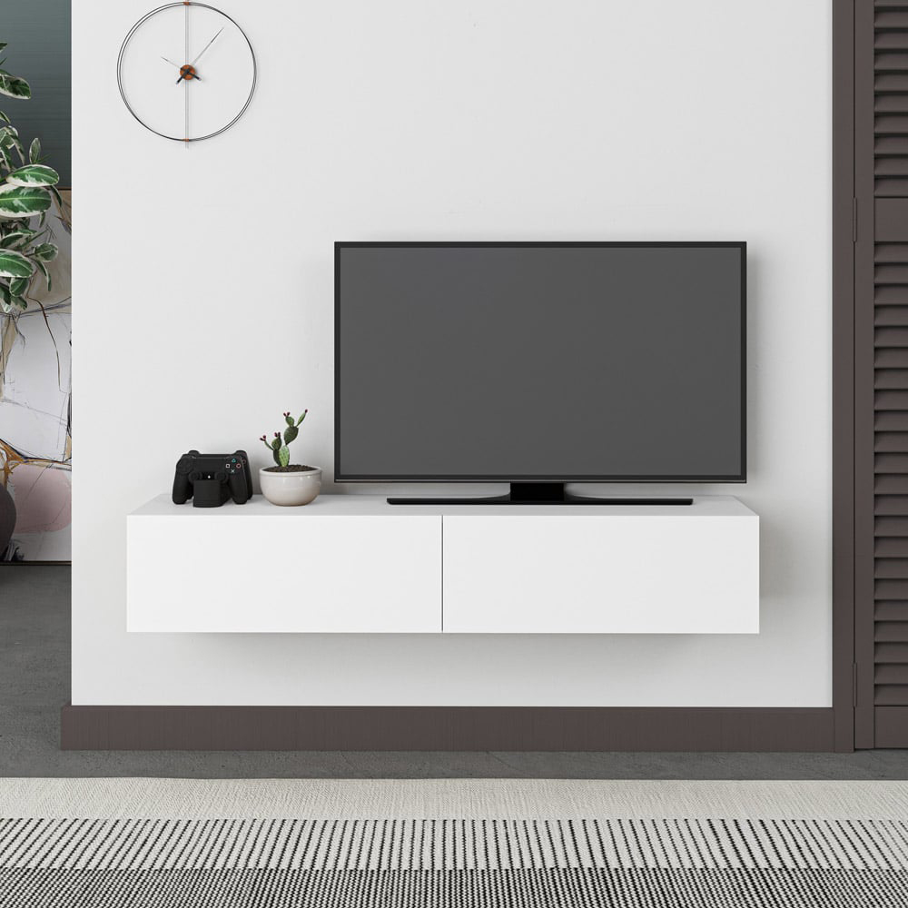 Decortie Francy 2 Door White Modern Wall Mounted TV Unit  Image 4