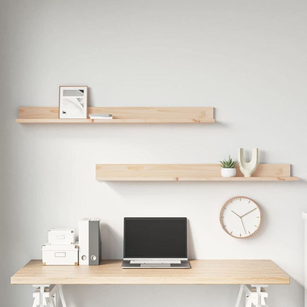 vidaXL 110cm Set of 2 Natural Solid Pine Wood Floating Wall Shelf Image 4