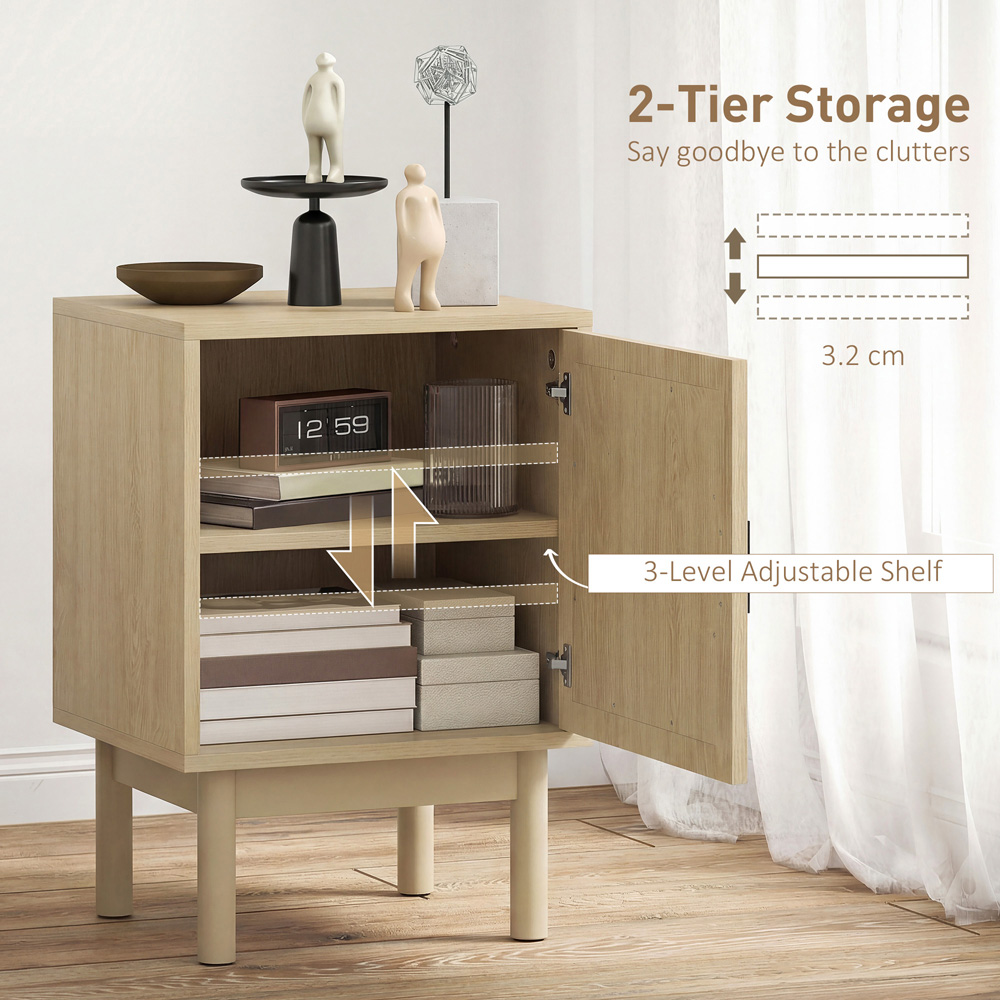 HOMCOM Boho Single Door Natural Rattan Bedside Table Image 7
