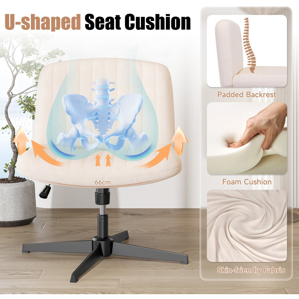 Rattrix Cream Flannel Height Adjustable Ergonomic Cross Legged Office Chair with Mid Back Support Image 5