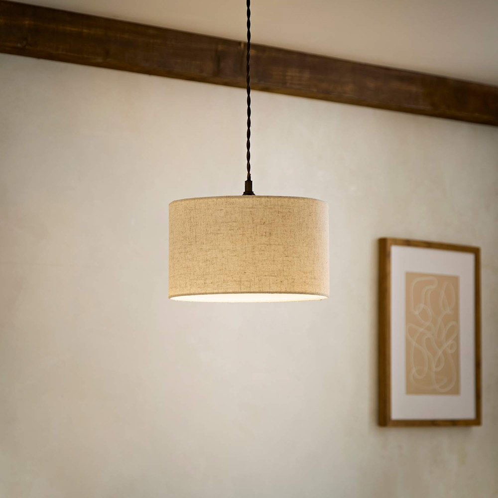 ValueLights Reni Small Cream Linen Drum Easy Fit Pendant Lamp Shade Image 6