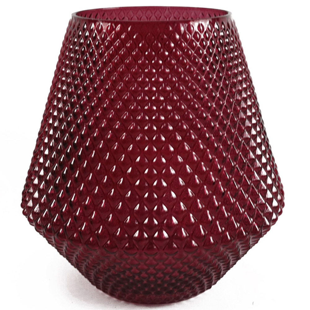 Leaf Diamond Embossed Pink Glass Vase 23cm Image 2