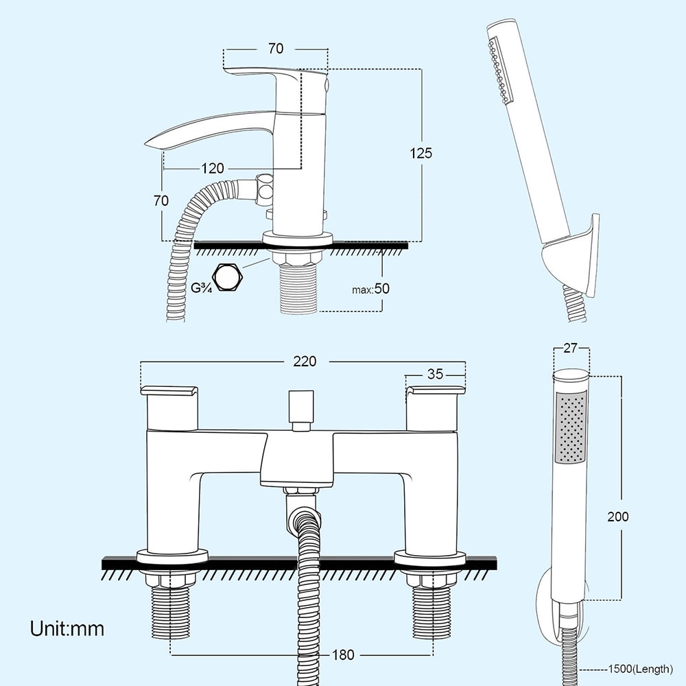 Nes Home Libra Waterfall Chrome Bath Shower Mixer Pack and Basin Mixer Tap with Waste Image 5