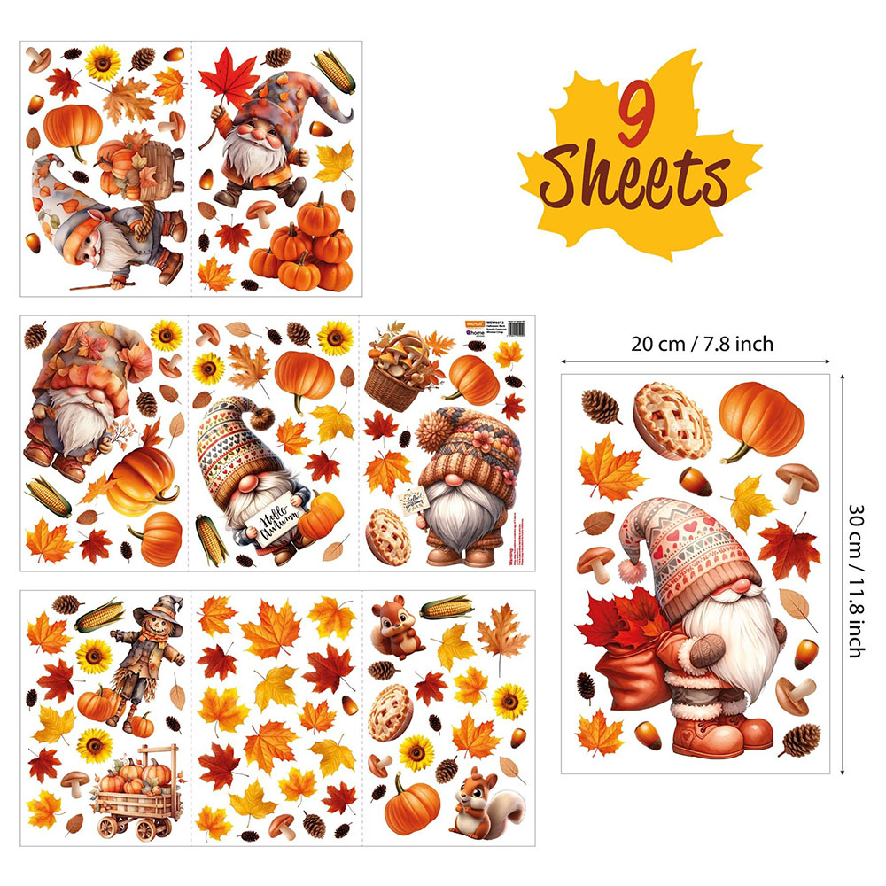 Walplus Halloween 148 Piece Autumn Gnomes and Pumpkin Window Cling Set Image 9