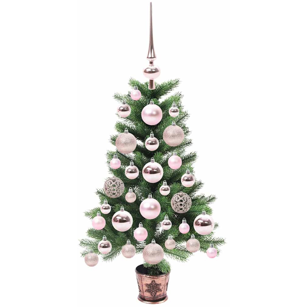 vidaXL Pre-Lit Pink Baubles Green Artificial Christmas Tree 2ft Image 3