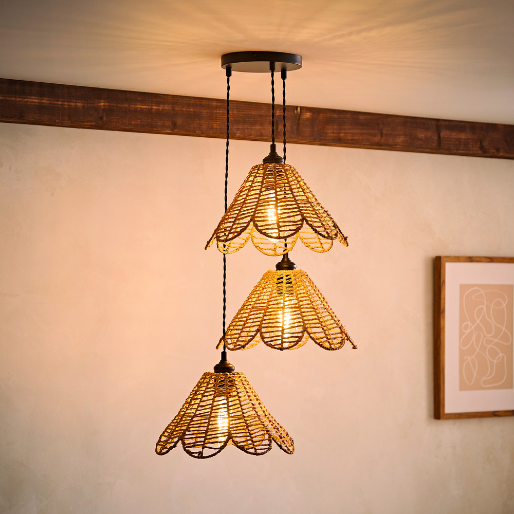 ValueLights Vine Rattan Flower Shade 3 Drop Cluster Black Ceiling LED Pendant Light Image 6