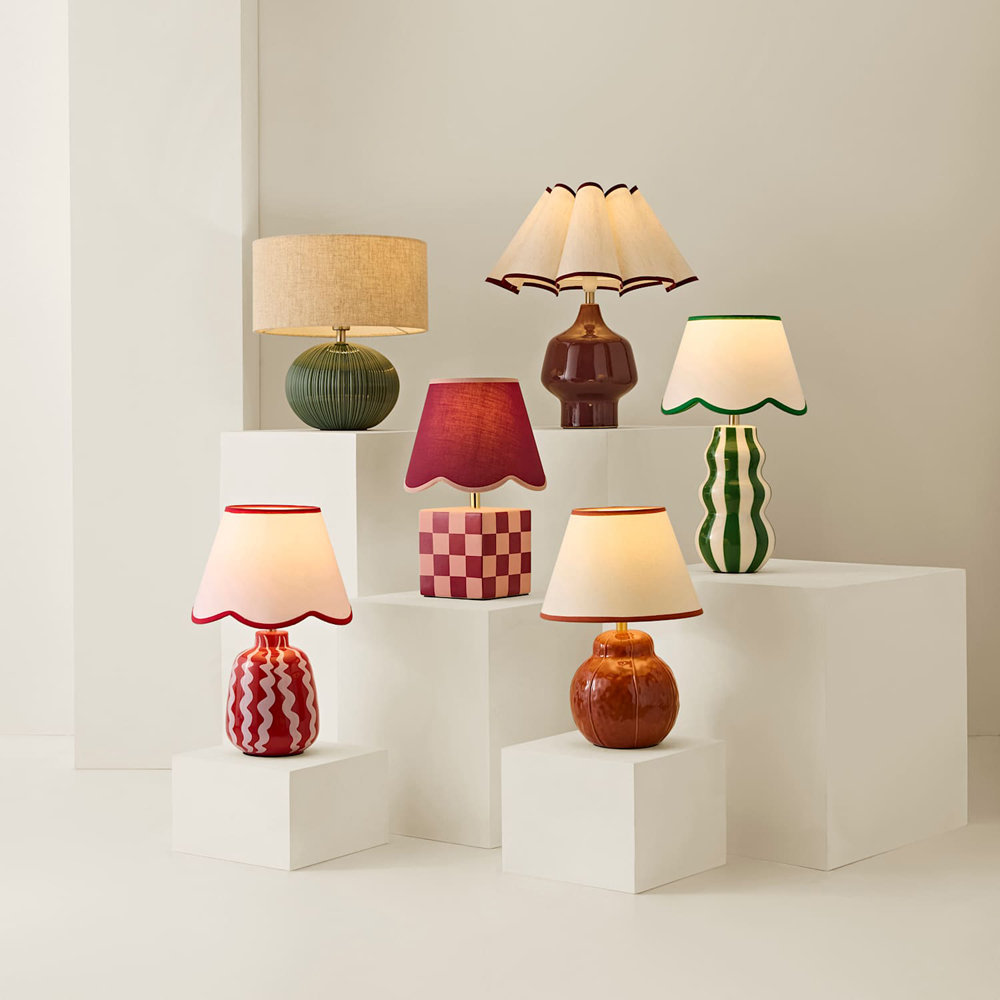 ValueLights Rebecca Linen Shade Green Ribbed Ceramic Table Lamp with Bulb Image 7