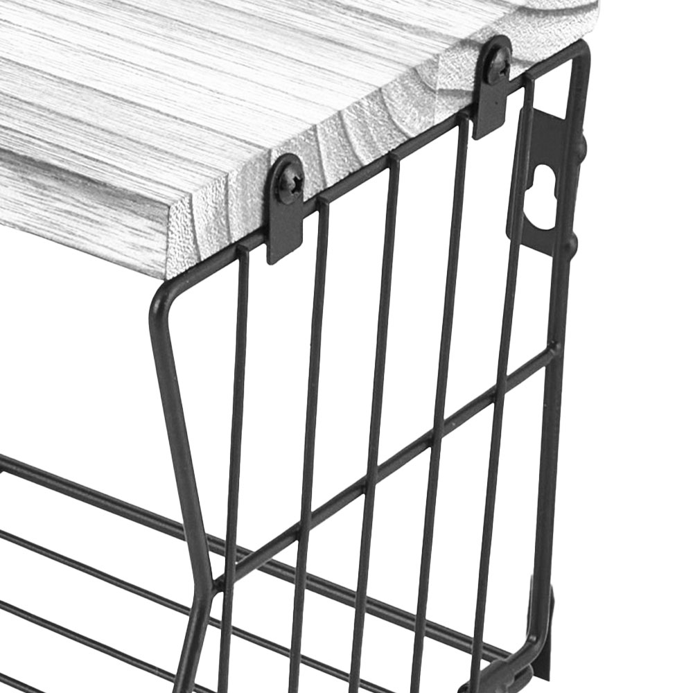 Living and Home 3 Piece White Floating Shelf with Wire Basket Image 3