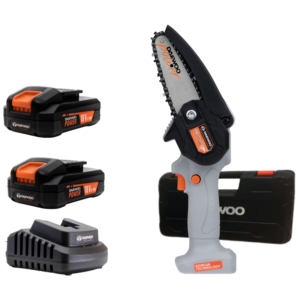 Daewoo U-Force 18V Cordless Handheld Mini Chainsaw with 2 x 2.0Ah Battery Charger 10cm Image 1