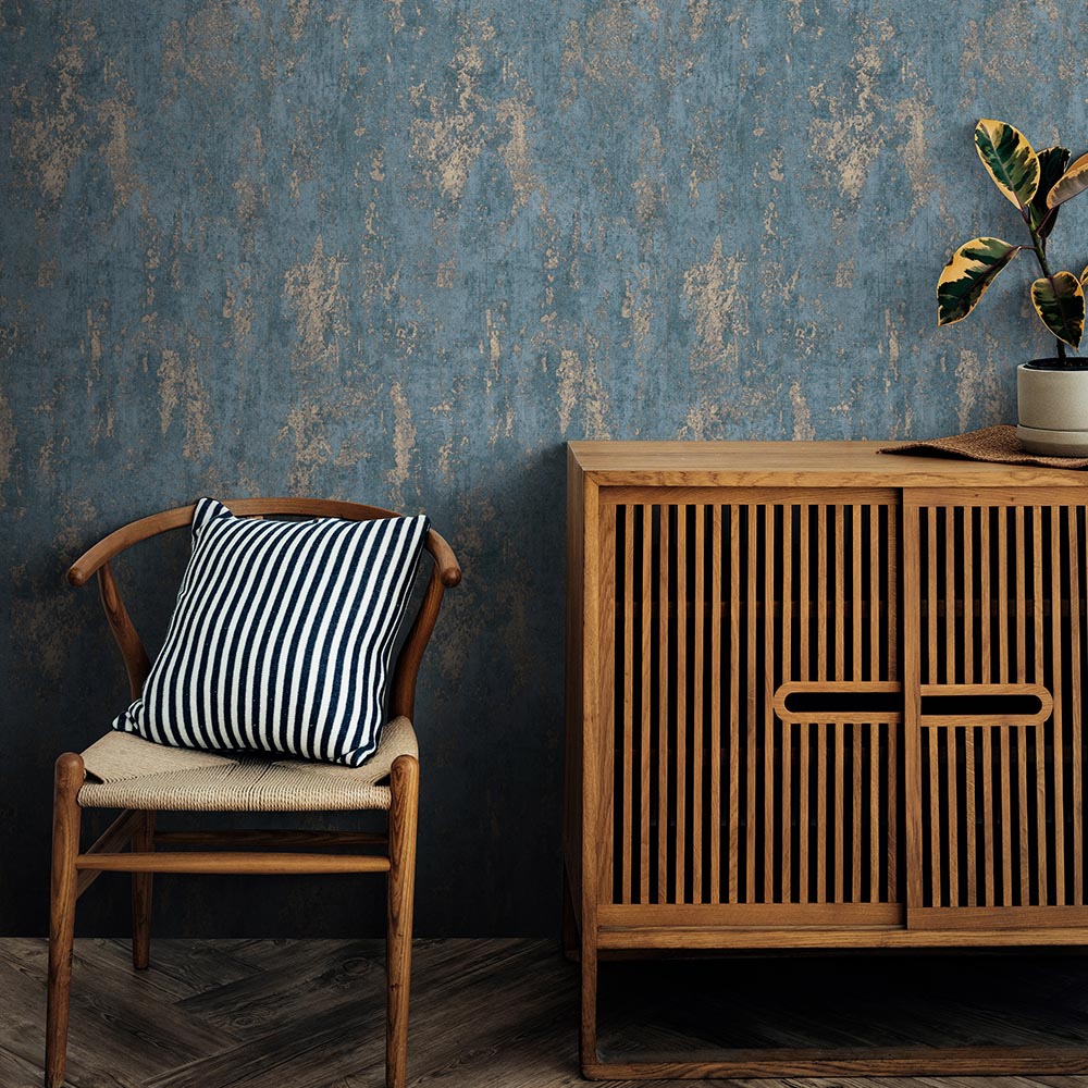 Erismann Industrial Texture Turquoise and Soft Gold Metallic Vinyl Wallpaper Image 3