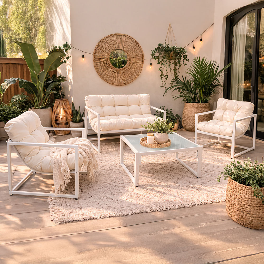 Neo Direct 4 Seater Cream Outdoor Patio Set with Cushions Image 1