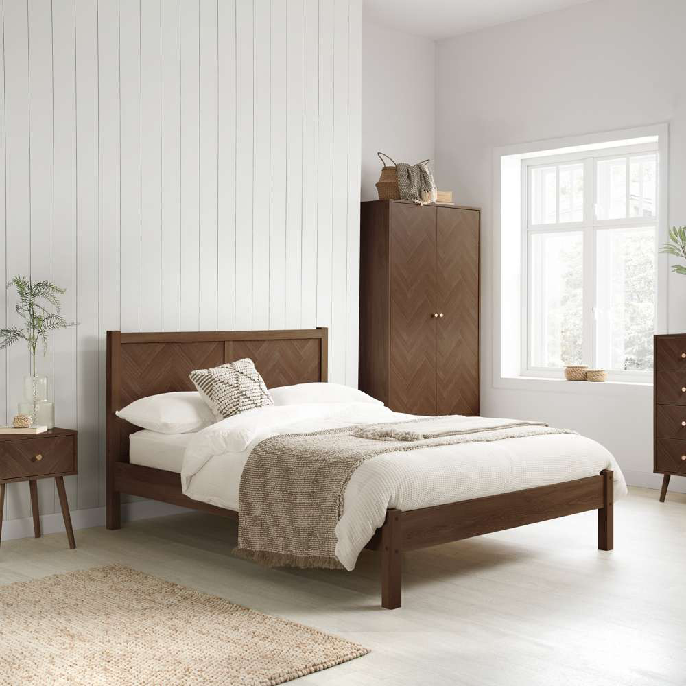 Herringford Double Walnut Chevron Bed Image 8
